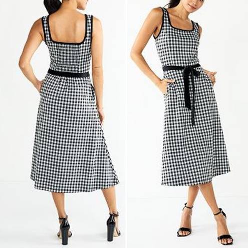 Draper James NWT  Sleeveless Knot-Waist Midi Dress Black & White Gingham Size XXL