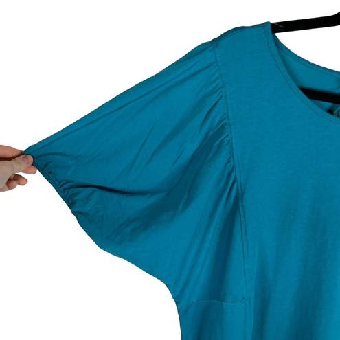 JACK + Avery Womans Plus Size 2X Teal Green Short Puff Sleeve Blouse Keyhole