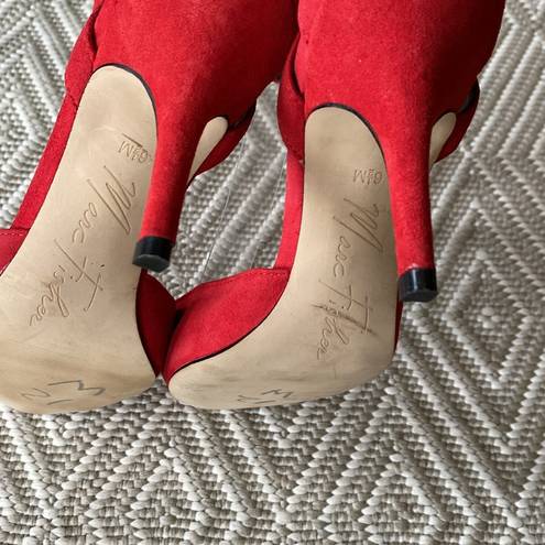 Marc Fisher Women red suede ankle wrapped pointed toes stilettos d’orsay shoes, Size 61/2M