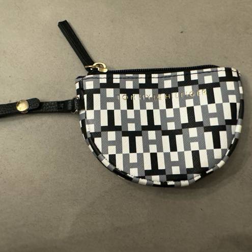 Tommy Hilfiger Coin Purse Wristlet zip Pouch Black White