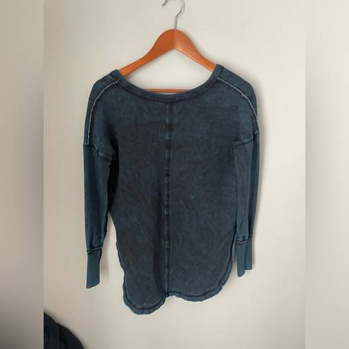 Free People  Denim Blue and Black Tie Dye Pullover Sweatshirt Size XS