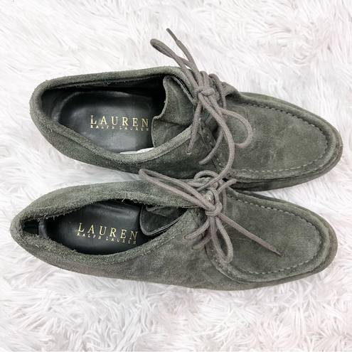 Ralph Lauren LAUREN  Denver Green Suede Leather Oxford Lace Up Wedges 8.5 B NEW