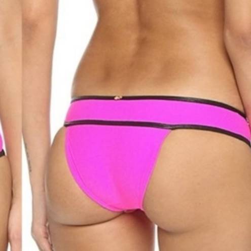 PilyQ  NEO BLOCK PIPED BANDED TEENY Bikini Bottom Pink Black Small S NWT