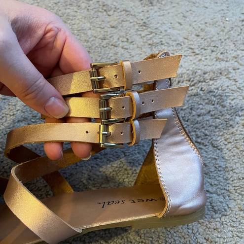 Wet Seal  Tan Gold Gladiator Style Sandal With Triple Buckle- Size 9