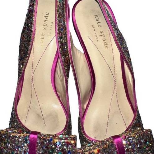 Kate Spade Charm Multi Sparkle Glitter Hot Pink Slingback Bow Heels