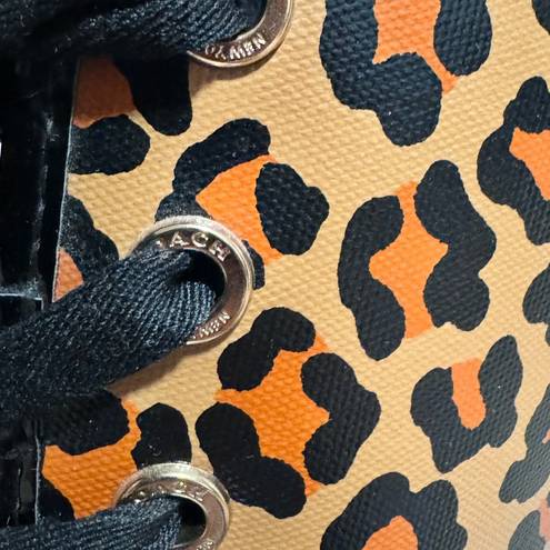 Coach  Tristee Leopard Animal Print Lace Up Knee High Rubber Rain Boots Size 7B