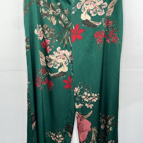 Lulus  Thriving Vibes Green Floral Print Satin Wide-Leg Pants size Medium