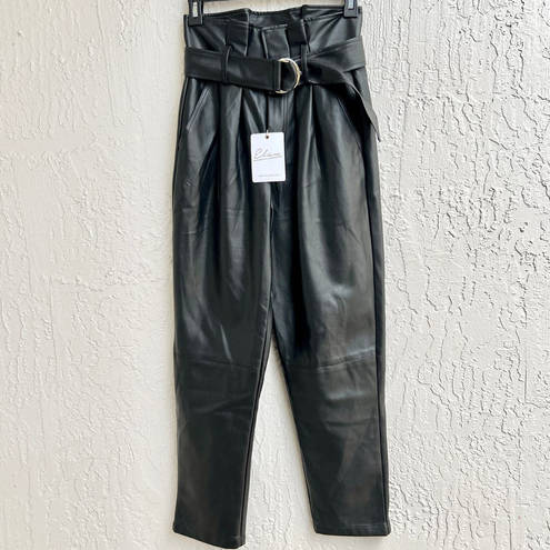 Elan  High Waisted Faux Leather Tapered Leg Paperbag Pants Black Women's Size XS