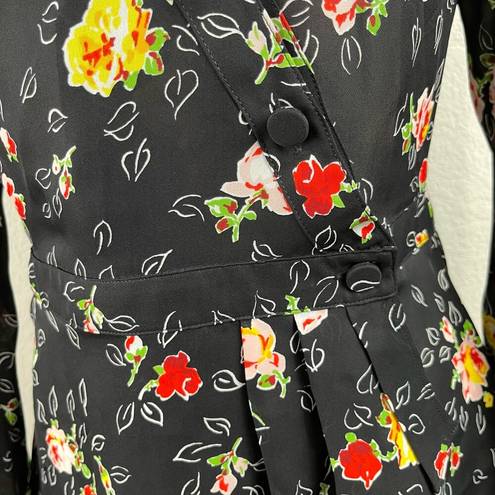 Veronica Beard  Kiona Black Floral Print Silk V-Neck Button Front Peplum Blouse 2