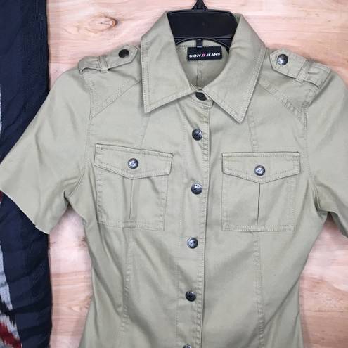 DKNY  Jeans Military Green Button Front Shirt