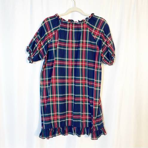 Hill House  The Katherine Nap Dress Navy Blue Tartan Plaid Ruffle Mini Shift