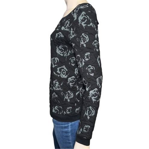 Gold Hinge Hinge Nordstrom Women’s Size S Black Gray Rose Jacquard Bow Back Sweatshirt