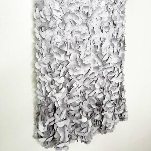 Petal Theia Womens Sheath Dress Beaded  Appliqué High Neck Lined Silver Size 6