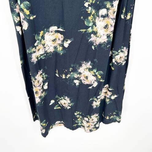 J.Jill  Womens Beachy Vacation Floral Printed V-Neck Midi Dress Size L Black