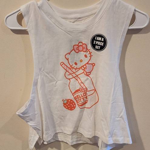 NWT  Strawberry Milk Tank & Shorts Girls Lounge Set Hello Kitty Small