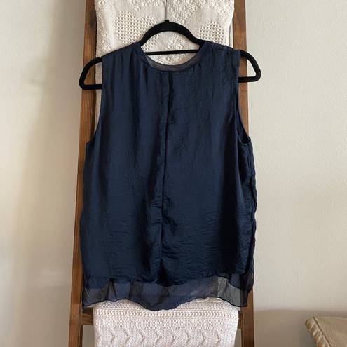 Vince navy blue silk detailed sleeveless blouse