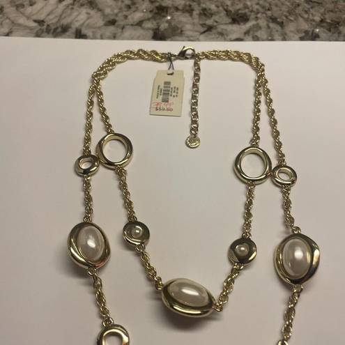 Talbots  Gold Tone Faux Pearl Statement Necklace NWT Double Strand