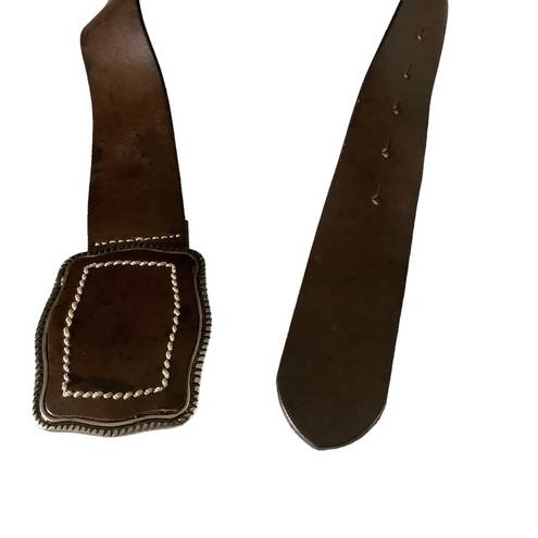 Amanda Smith Vtg  genuine leather chocolate brown cowgirl belt metal buckle Sz L