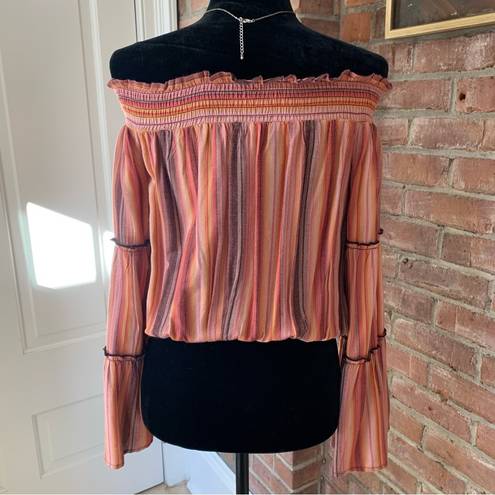 Wonderly  Striped Bohemian Flare Bell Sleeve OTS Blouse S