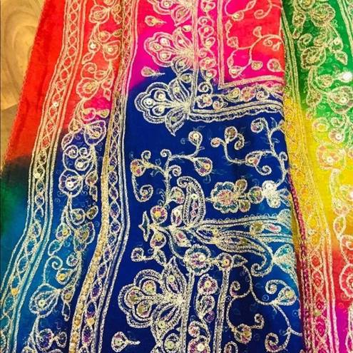 NWT Rainbow multicolor embroidered and sequin sari Red