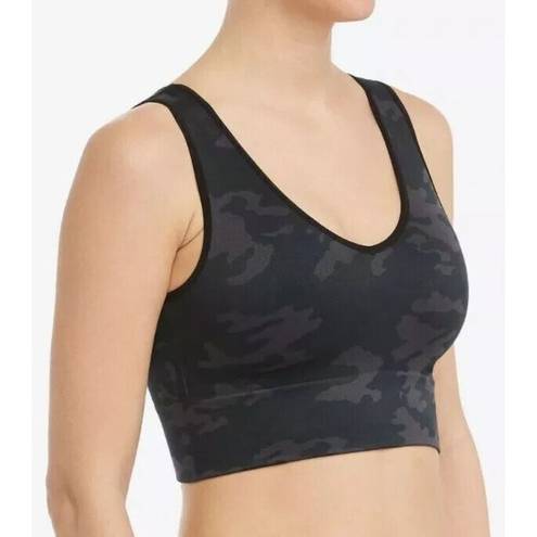 Spanx  Look At Me Now Seamless Crop Tank Sports Bra Black Camo Size Medium