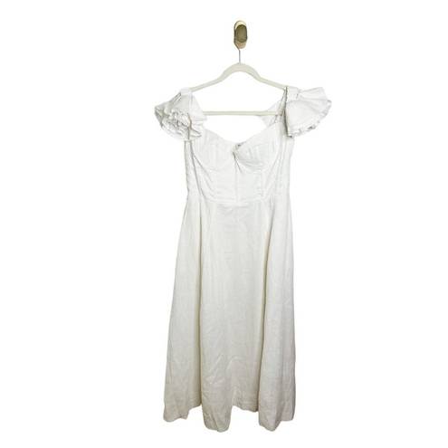 Bardot NWT  Sigma Linen Bustier Ruffle Sleeve Off the Shoulder Midi Dress US 10