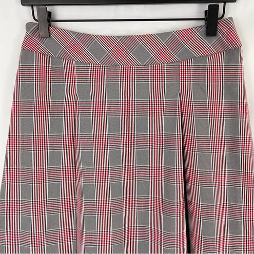 Brooks Brothers Plaid Pleated A-Line Knee Length Skirt Black White Red Size 4