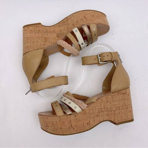 Frye  Leather/Cork Wedge Sandals Color Tan/ Brown SZ 6. NWOT