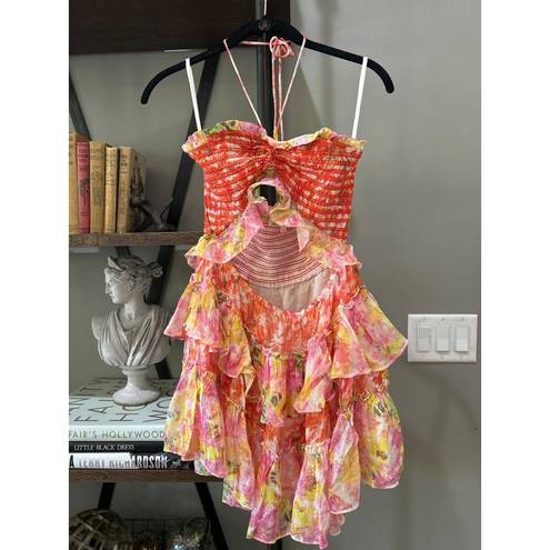 Rococo  SAND Nesh Cut Out Mini Dress Pink Orange Yellow Womens Size Medium