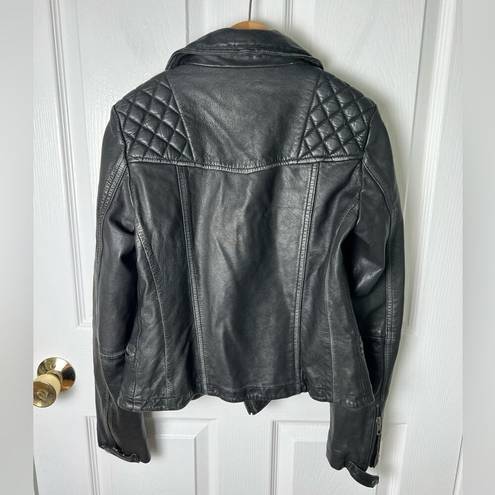 All Saints Black Long Sleeve Quilted Cargo Distressed Leather Biker Jacket 2