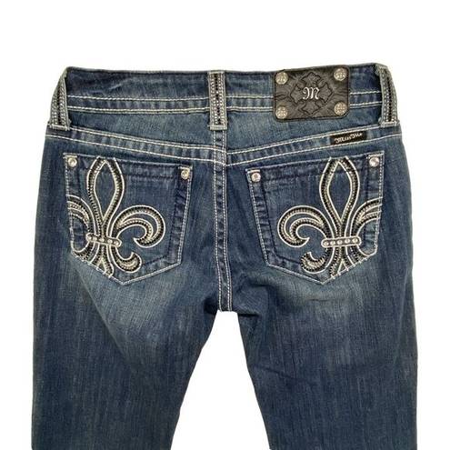Miss Me  Jeans Womens Sz 28 boot cut blue Denim Embellished Fleur de Lis Pockets