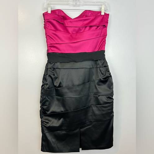 White House | Black Market WHBM Pink/Black Satin Strapless Rhinestone Bodycon Pencil Dress Size 4