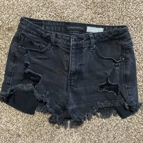 Aeropostale  distressed high waisted black shorts