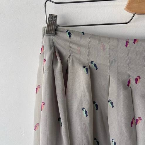 BCBGeneration  Skirt Womens 8 Grey Pleated Summer Academia Bird Print Boho