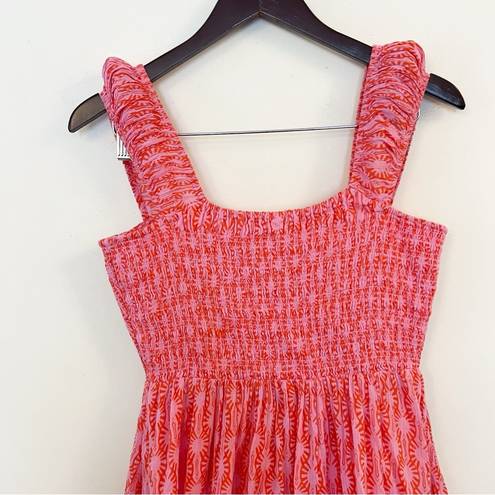 Free People  Sweet Annie Mini Dress in Pink Combo Size Small Smocked Bodice