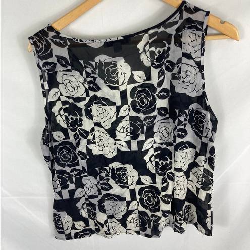 St. John  Patterned Silk Black White Floral Sleeveless Top size Large