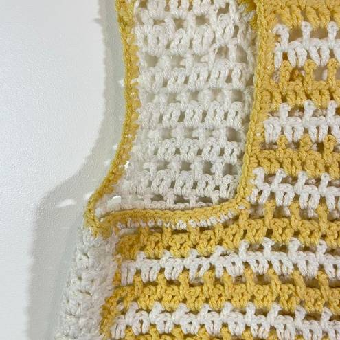 Handmade Yellow And White Crochet Knitted Sweater Vest Size M