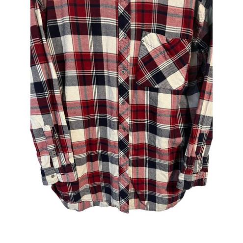 Staccato  Shirt Flannel Womens Medium Red Blue Button Up Plaid Pocketed Winter