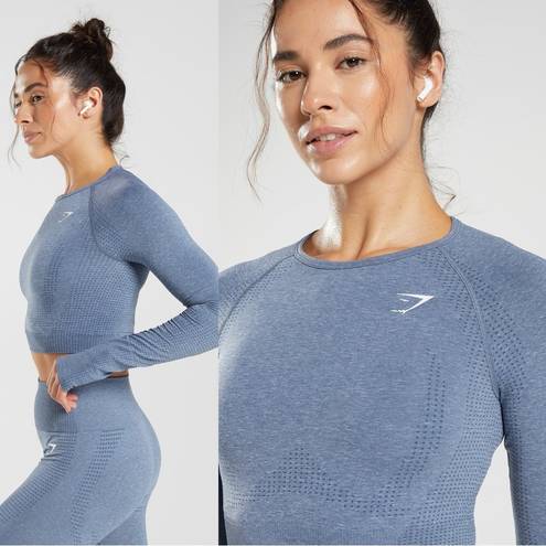 Gymshark  Vital Seamless 2.0 Cropped Top Longsleeve in Evening Blue Marl Size S