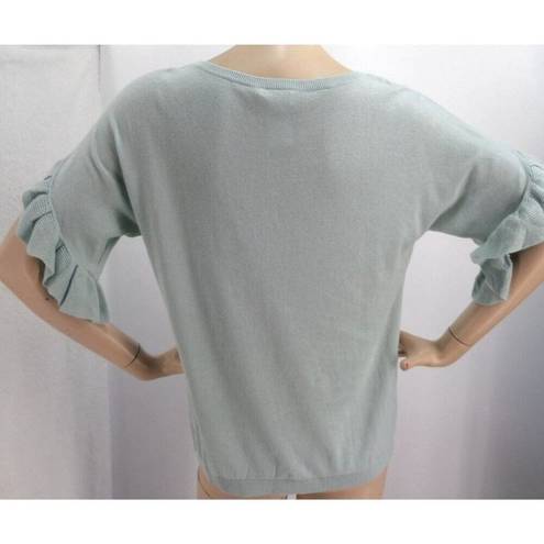 The Loft NWT  GREEN SHORT RUFFLED SLEEVES THIN KNIT BLOUSE TOP SIZE: L