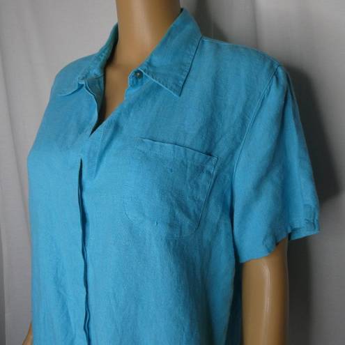 Chico's  Linen Hidden Button Placket Shirt Blue 1