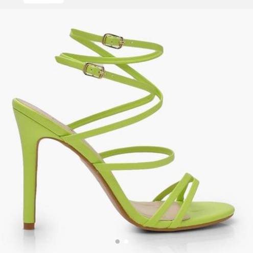 Boohoo  Skinny Strap Wrap Up Stiletto Heels in Lime Green Size 6