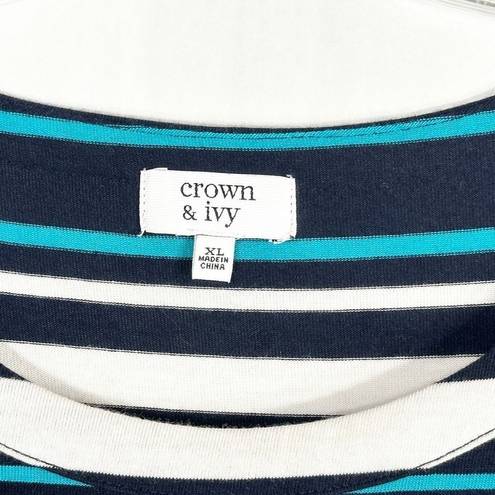 Crown & Ivy Crown Ivy Plus Size XL Dress Navy Blue Striped Long Sleeve Knee Length Shift 566