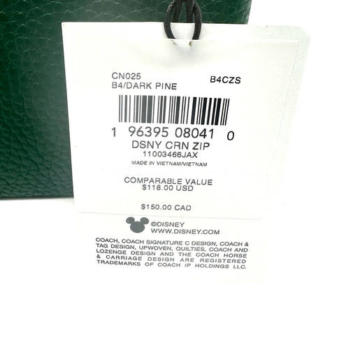 Coach Disney X  Corner Zip Wristlet With Sled Motif Dark Pine Green CN025