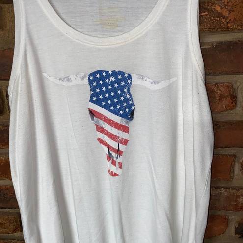 Grayson Threads  White American Flag Bull Graphic Tank Top Women's Size Large