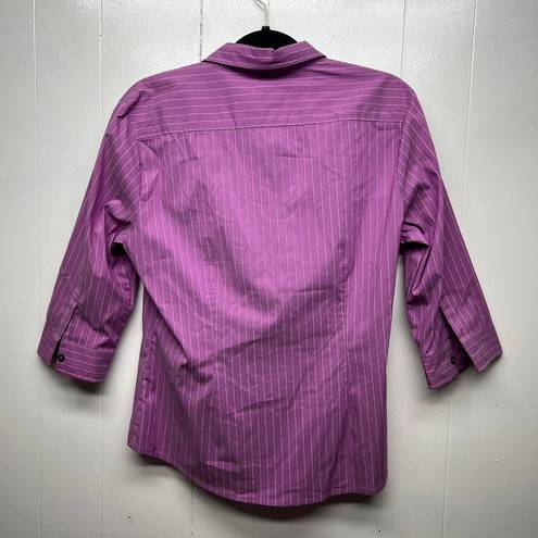 Krass&co NY &  3/4 Sleeves Button Front Striped Purple Shirt Women's Size Large Office