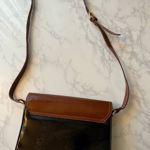 Moda BROWN/BLK LEATHER WOMEN'S SHOULDER PURSE HANDBAG BY  ITALIA