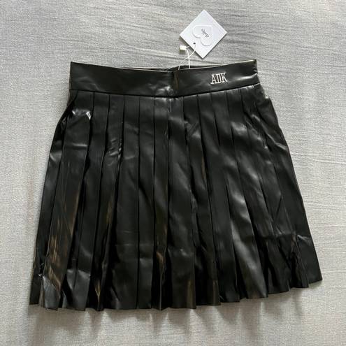 Adika Faux Leather Pleated Mini Skirt Black