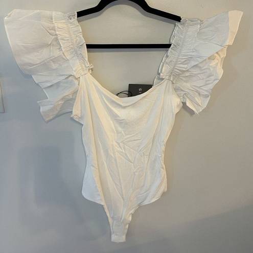 One Piece Les Lis Women's Ruffled Ribbed Bodysuit Size Large Creamy White  NWT