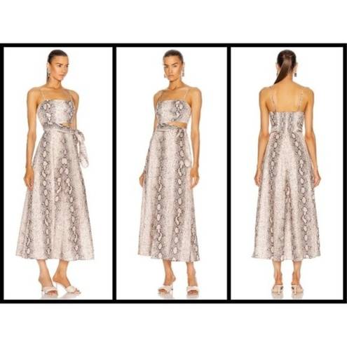 Zimmermann 💕💕 Bellitude Cutout Snake-Print Linen Midi Dress US 6 NWT